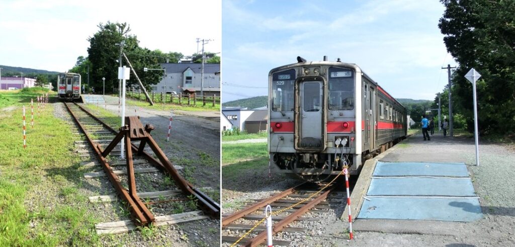 まだ現役だった増毛駅のホームに入線する列車