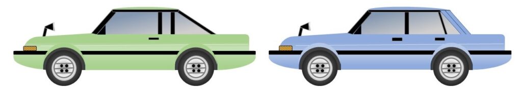 3代目コスモのイメージ:2ドア(左)と4ドア(右)があり、4ドアは「ルーチェ」と兄弟車でした。(パワポで作成)