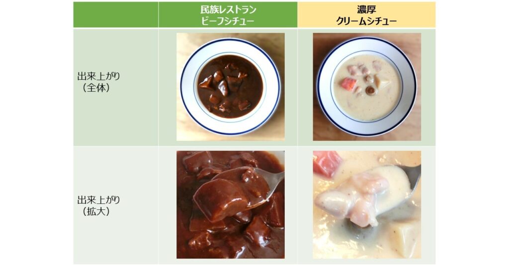 「ビーフシチュー」「クリームシチュー」の出来上がり画像