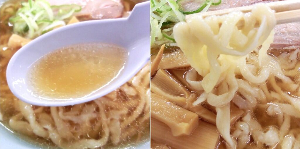 【万里】のスープ(左)と 麺(右)
