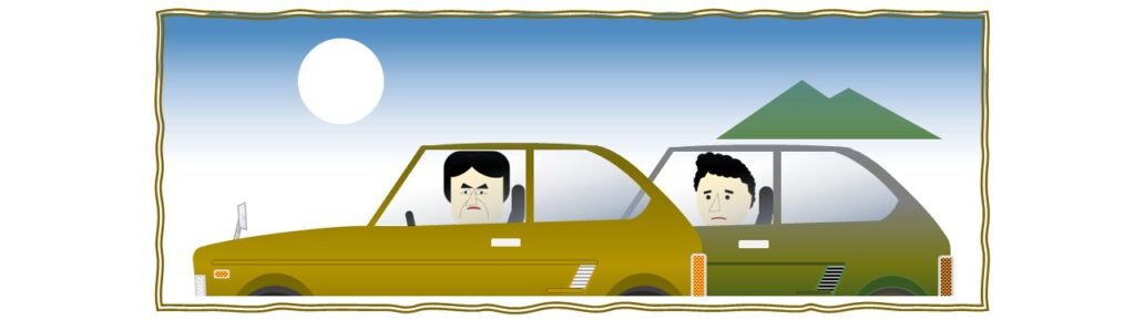 ふたりの大酒呑みが乗る「フェローMAX」のイメージ(パワポで作成)