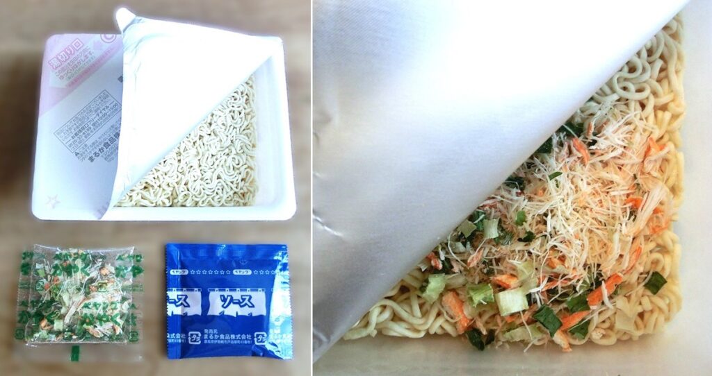 「贅沢やきそば 蟹トマト味」の具たち