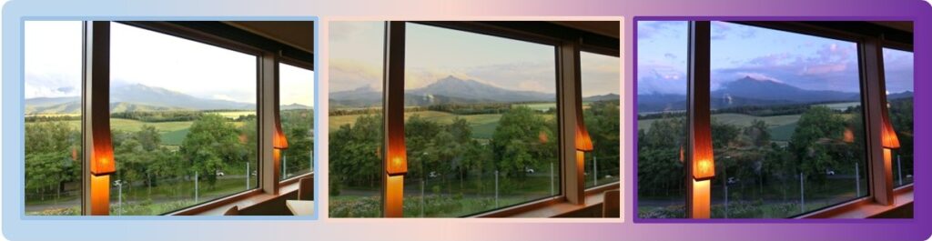 レストランの窓からみる移りゆく絶景