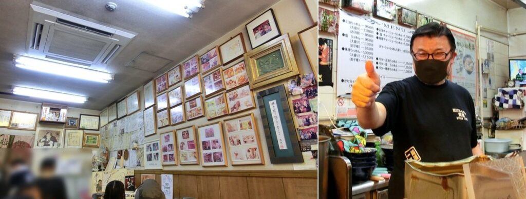 店内の様子(左)と とてもフレンドリーな店主(右)