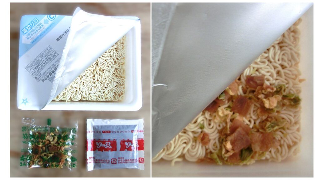 「海老つけ麺味やきそば」の具たち