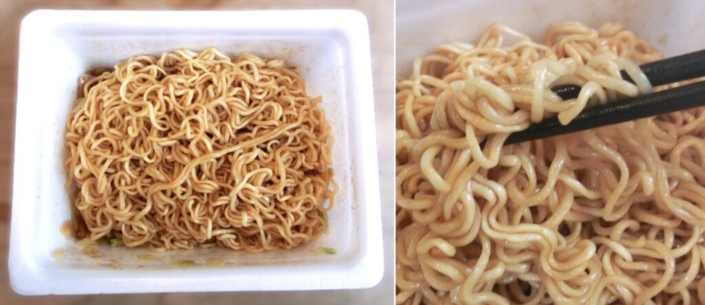 完成した「海老つけ麺味やきそば」