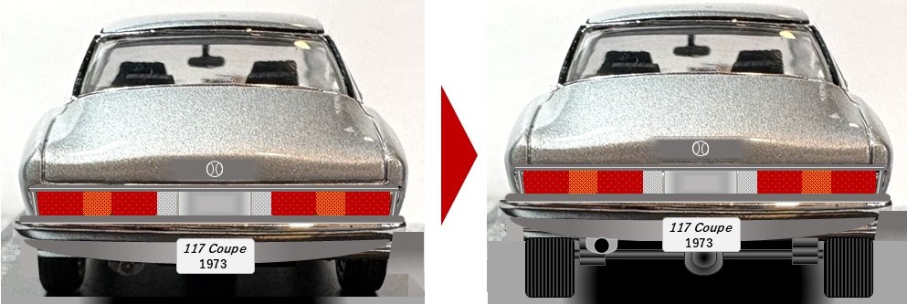 ノーマル仕様（右）と ホットロッド仕様（左：ミニカーをパワポで加工）