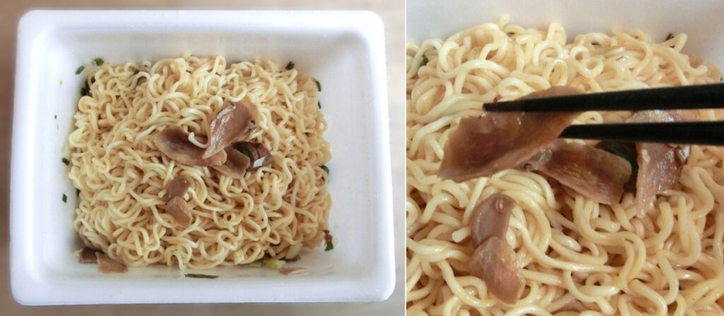 完成した「ペヤング一贅沢やきそば 本物の松茸」