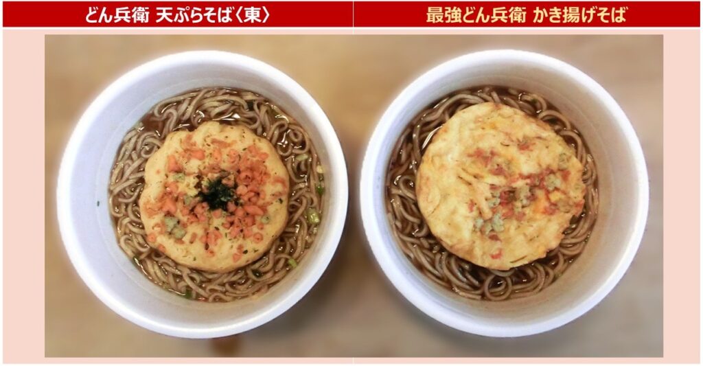 完成した「どん兵衛(左)」と「最強どん兵衛(右)」