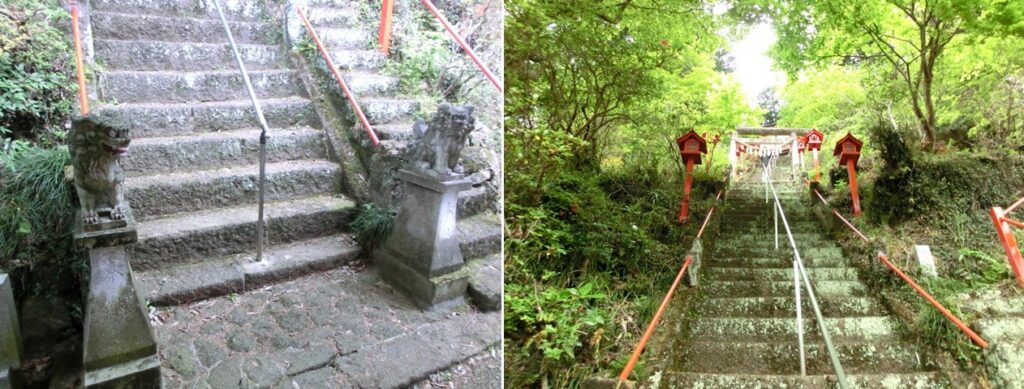 神社の本殿に上がる急な階段