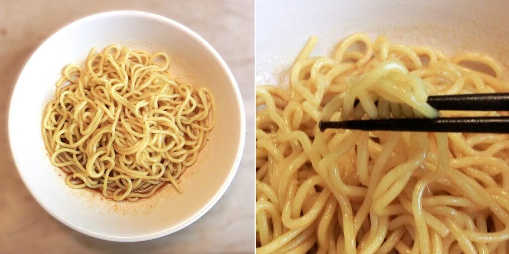 完成した「スタミナにんにく油そば」：卵とネギを入れる前