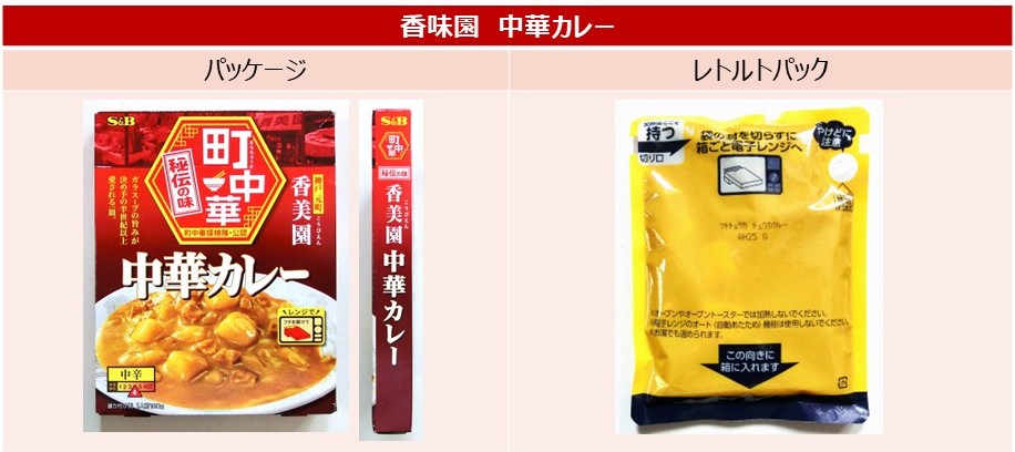 「中華カレー」のパッケージとレトルトパック