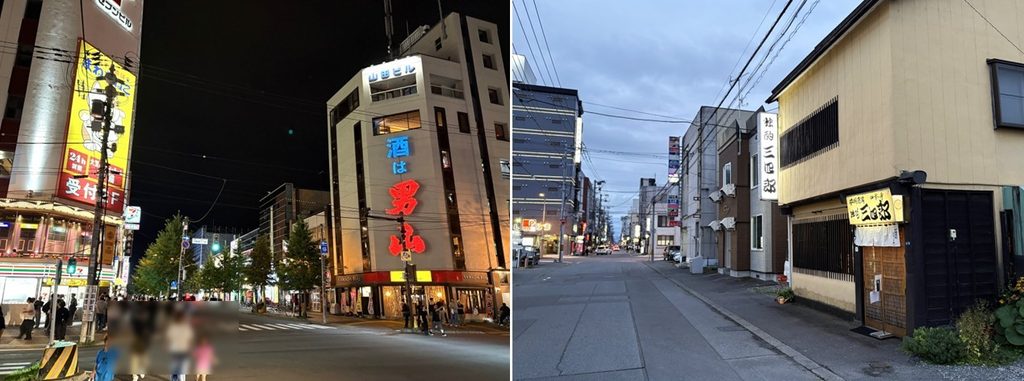 「３・６街」（左）と【独酌三四郎】のお店の場所（右）